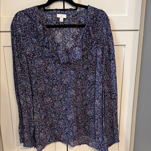 J. Jill Navy and Blue Paisley Long-Sleeve Blouse